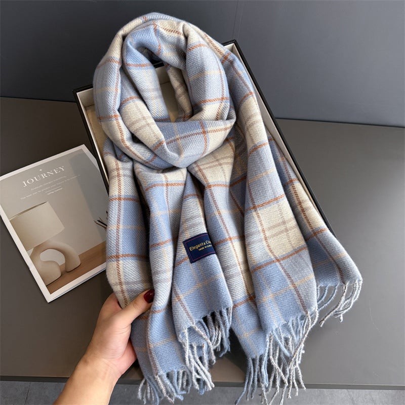 Korean Style Fashionable Sweet Plaid Autumn and Winter Warm Scarf Women''s Shawl Versatile Work Clothing Tassel Fine Sand Imitation Cashmere Scarf - Image 2
