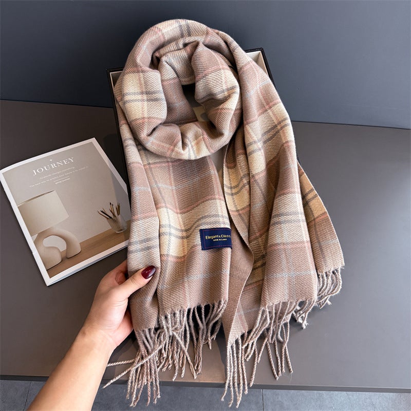 Korean Style Fashionable Sweet Plaid Autumn and Winter Warm Scarf Women''s Shawl Versatile Work Clothing Tassel Fine Sand Imitation Cashmere Scarf - Image 5