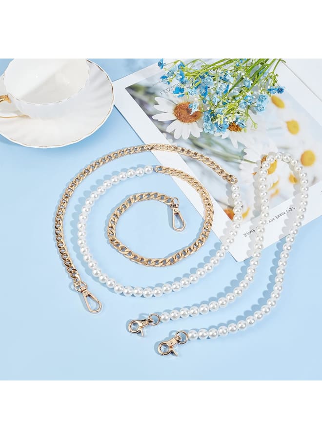Pearl Bead Chain Strap, 2pcs 21 Inch 10mm Pearl Chain Strap 45 Inch Aluminium Bag Strap with Alloy Clasps and Plastic Pearl Beads Handle Replacement for Handbags Purse Wallet Clutch  - Image 2