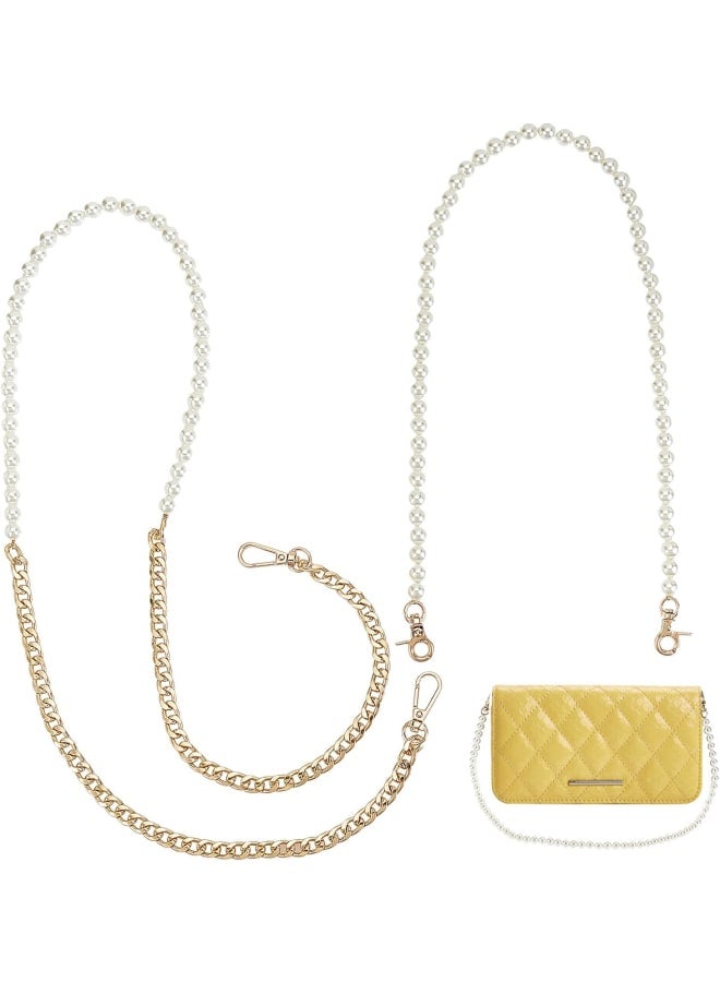 Pearl Bead Chain Strap, 2pcs 21 Inch 10mm Pearl Chain Strap 45 Inch Aluminium Bag Strap with Alloy Clasps and Plastic Pearl Beads Handle Replacement for Handbags Purse Wallet Clutch  - Image 1
