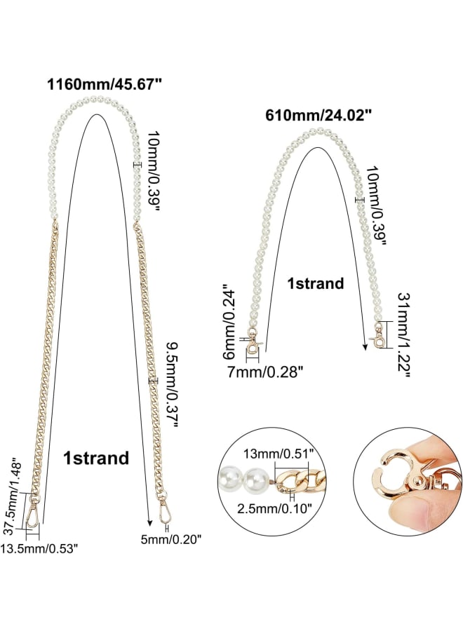 Pearl Bead Chain Strap, 2pcs 21 Inch 10mm Pearl Chain Strap 45 Inch Aluminium Bag Strap with Alloy Clasps and Plastic Pearl Beads Handle Replacement for Handbags Purse Wallet Clutch  - Image 5