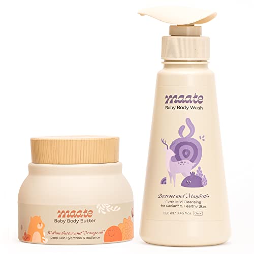 Maate Baby Body Care Set (Pack of 2) | Body Butter-150 gm & Extra Mild Baby Wash - 250 ml | Cream For Face, Skin | Care For Kids 0-12 years | pH Balanced | Soap Free & Tear-Free - Image 1