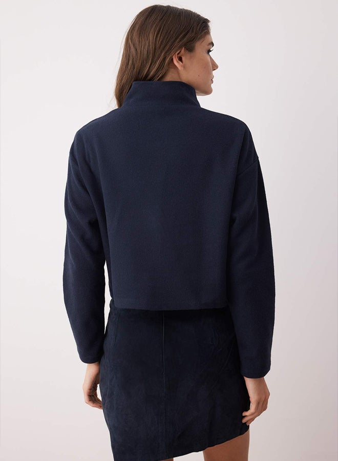 trendyol Navy Blue Thessaloniki/Knitwear Look Zippered Collar Regular/Regular Fit Knitted Sweatshirt - Image 4