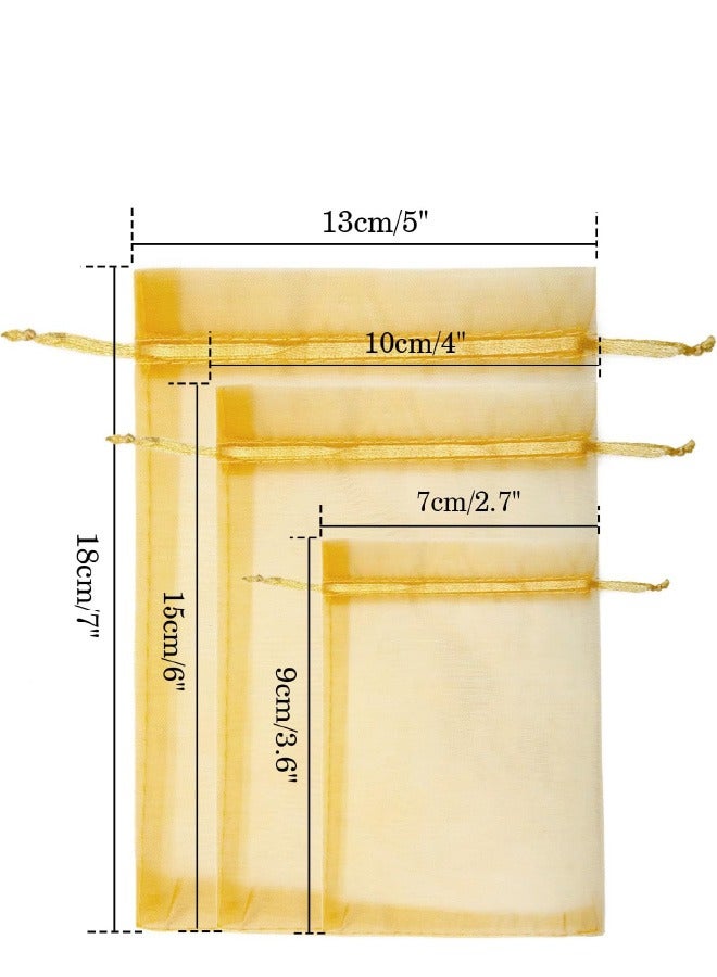50Pcs Organza Bags, 4"x 6" Gift Favor Bags, Gold Breathable Tulle Bags with Drawstring, Sheer Mesh Pouch Drawstring Bags for Wedding Favor, Jewelry, Makeup, Candy