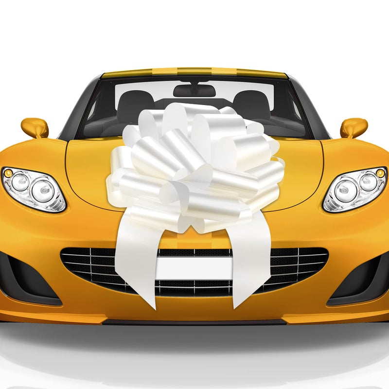Mata1USA  Huge Car Bow  Glossy White 18 Inch  Big Gift Wrapping Bow for Large Gift Decoration  Giant Size for Indoor  Outdoor Use  20 Loops  4 Stickers