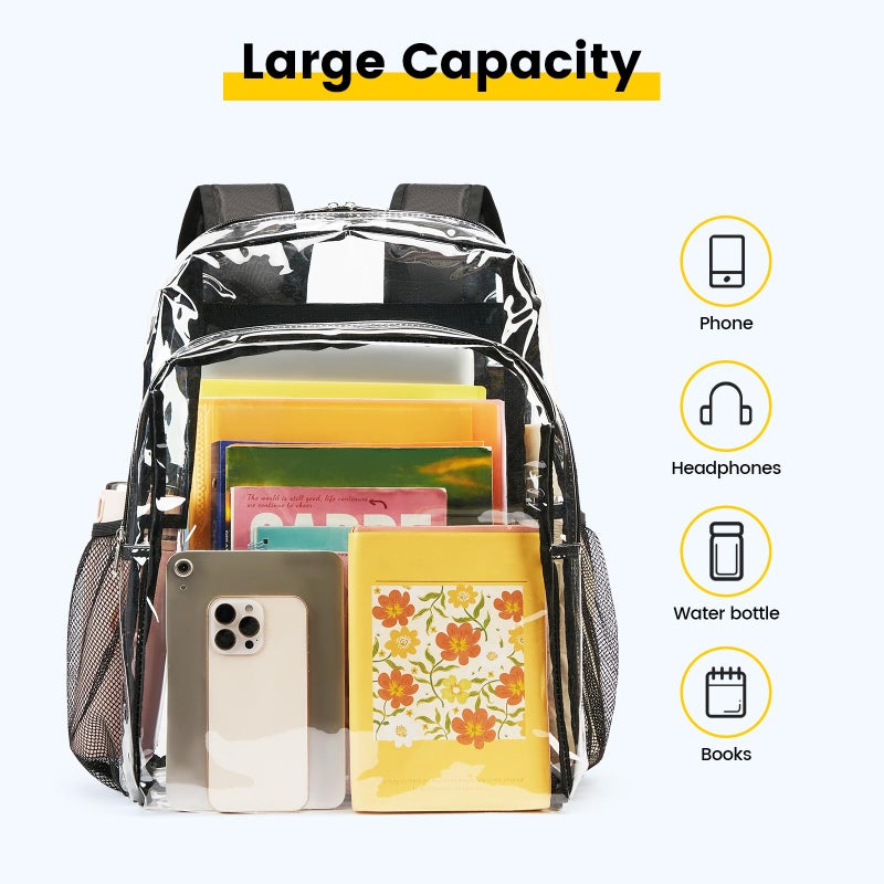 Vorspack Clear Backpack Heavy Duty - Transparent See Through Backpacks Extra Large Clear Bookbag for College Work Travel - Black - Image 3