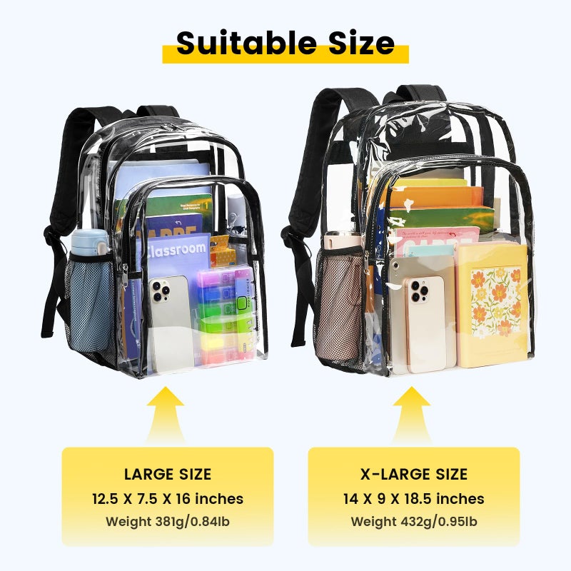 Vorspack Clear Backpack Heavy Duty - Transparent See Through Backpacks Extra Large Clear Bookbag for College Work Travel - Black - Image 2