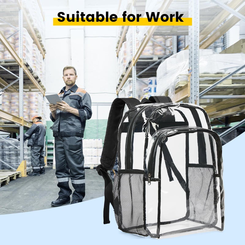 Vorspack Clear Backpack Heavy Duty - Transparent See Through Backpacks Extra Large Clear Bookbag for College Work Travel - Black - Image 5