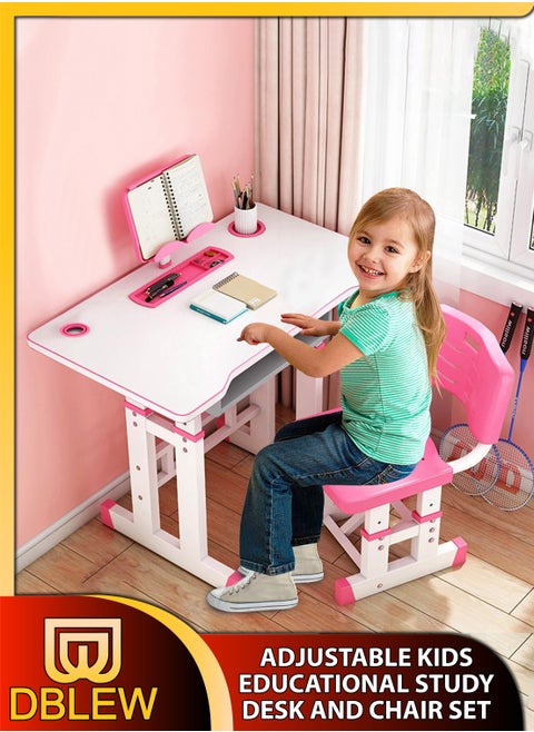 Adjustable Kids Study Desk And Chair Set Educational Table with Ergonomic Design Safe Construction Ample Storage Ideal for Home Learning Nursery Creativity Growing with Your Baby Child