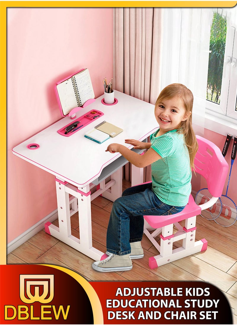 DBLEW - Adjustable Kids Study Desk And Chair Set Educational Table with Ergonomic Design Safe Construction Ample Storage Ideal for Home Learning Nursery Creativity Growing with Your Baby Child - Image 1