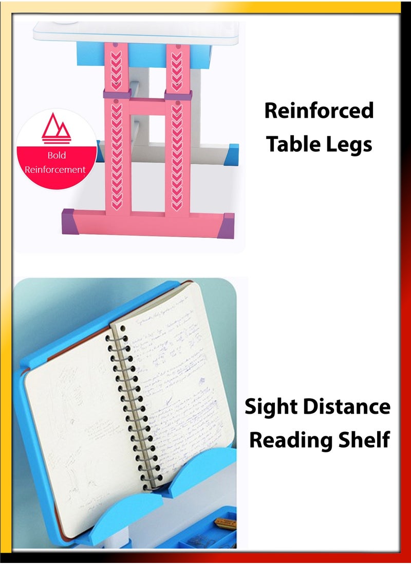 DBLEW - Adjustable Kids Study Desk And Chair Set Educational Table with Ergonomic Design Safe Construction Ample Storage Ideal for Home Learning Nursery Creativity Growing with Your Baby Child - Image 1