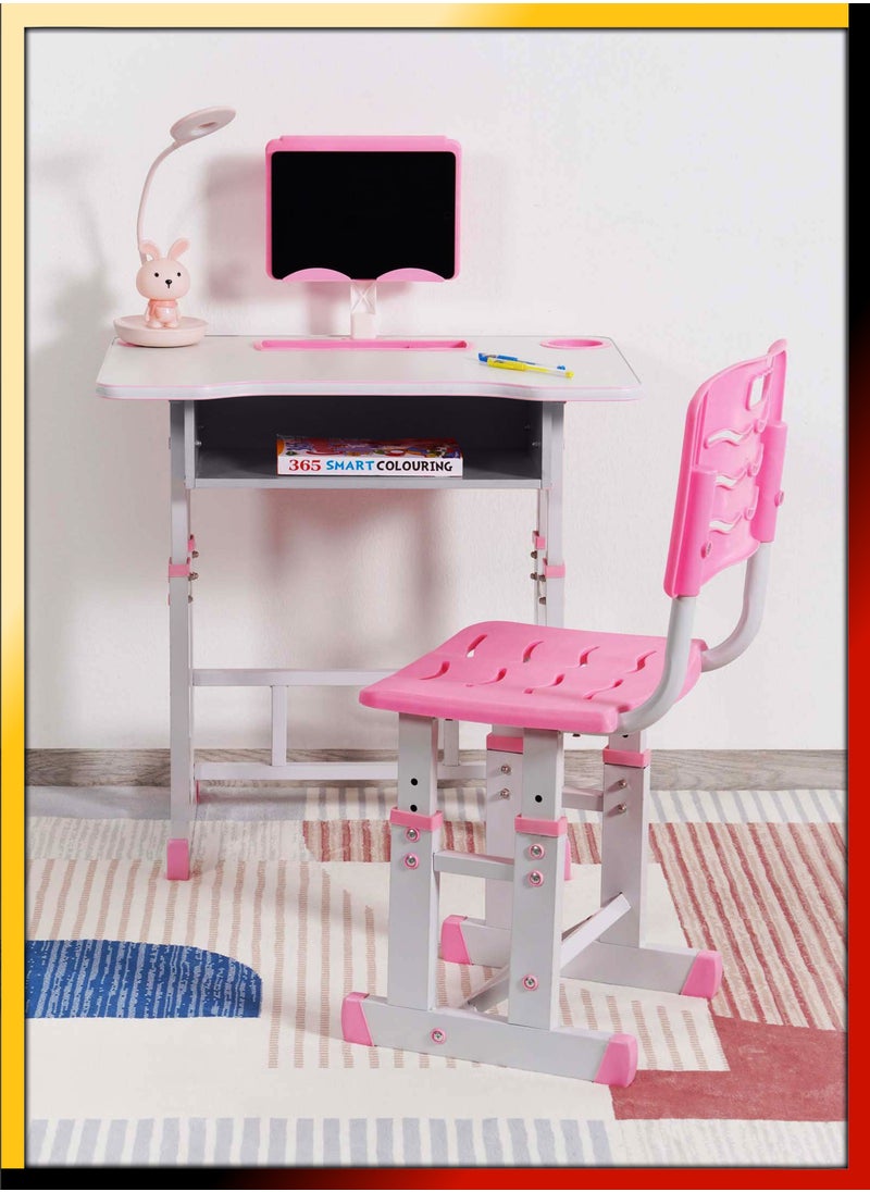 DBLEW - Adjustable Kids Study Desk And Chair Set Educational Table with Ergonomic Design Safe Construction Ample Storage Ideal for Home Learning Nursery Creativity Growing with Your Baby Child - Image 1