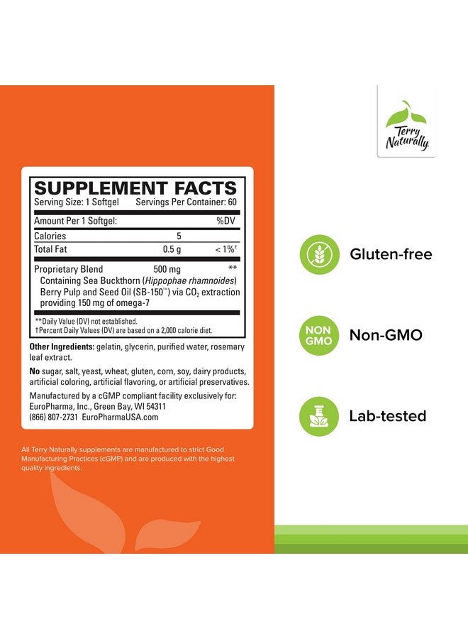 Terry Naturally Omega-7 - Dietary Supplement with Essential Fatty Acids - Nutritional Supplement to Support Skin Health with Sea Buckthorn, Berry Pulp & Seed Oil - 60 Softgels - Image 2