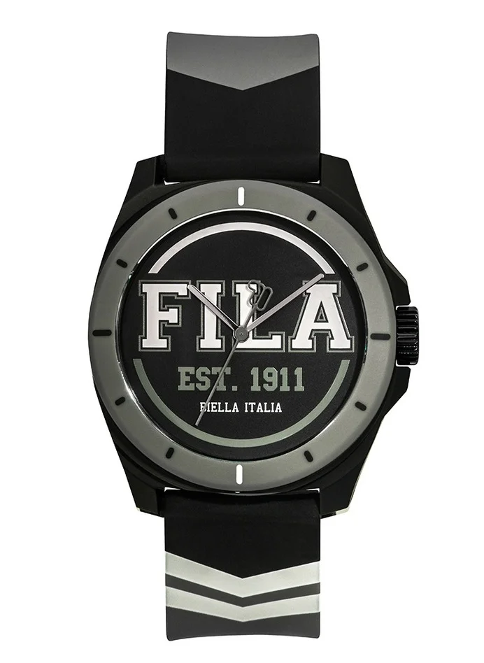 FILA Fila Style Unisex Analog Watch Black Silicone Strap, 38-326-018, size 43mm