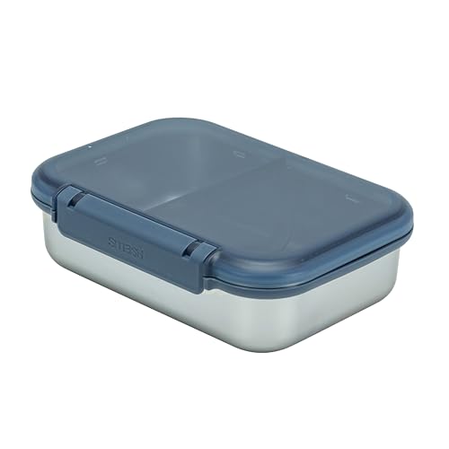 Smash 61oz / 1.8L Microwave Safe Stainless Steel Bento Box with Black Hinged Lid – 2 Compartments with Movable Divider, Leak-Proof Clip Closure & Silicone Seal - Image 3