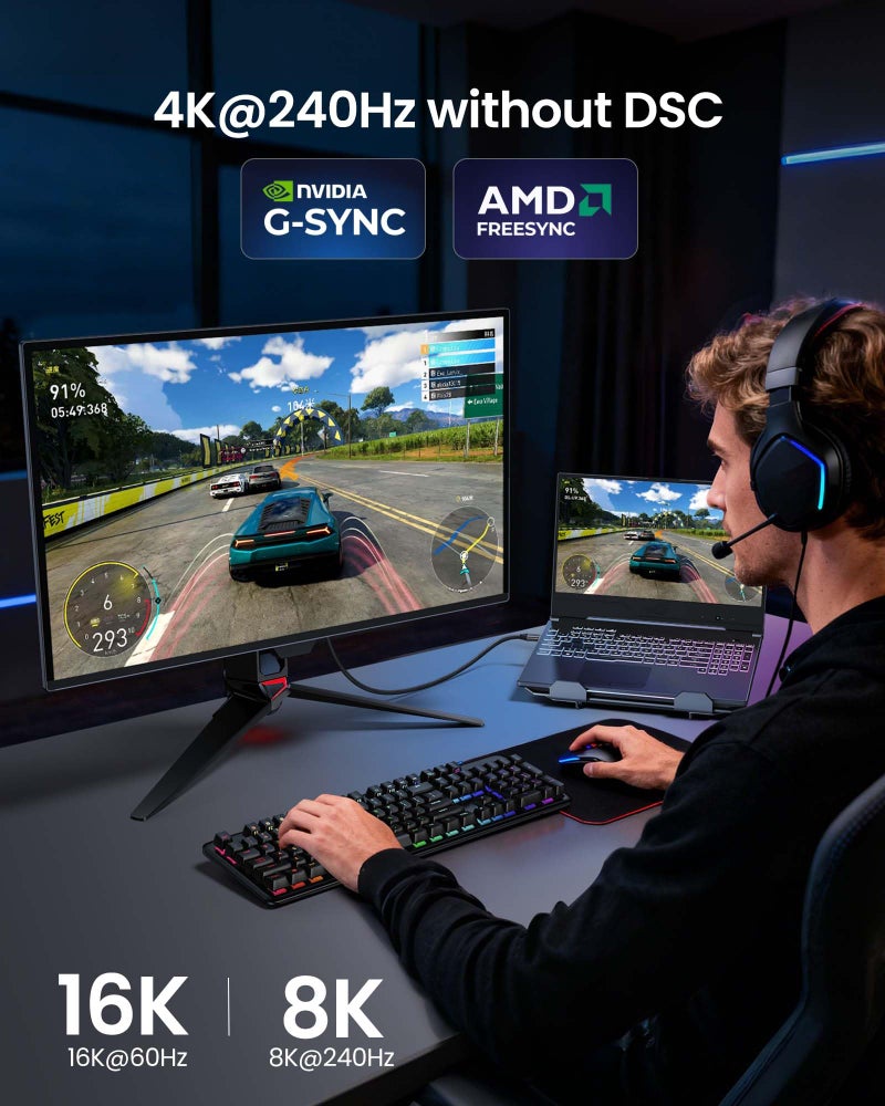 Silkland 80Gbps USB C to DisplayPort 2.1 Cable [16K@60Hz, 8K@240Hz, 4K@540Hz], Unidirectional Thunderbolt 5/4 to DisplayPort, USBC to DP for MacBook, Mac mini, Odyssey G8/G9, iPhone 17, 6.6FT - Image 2