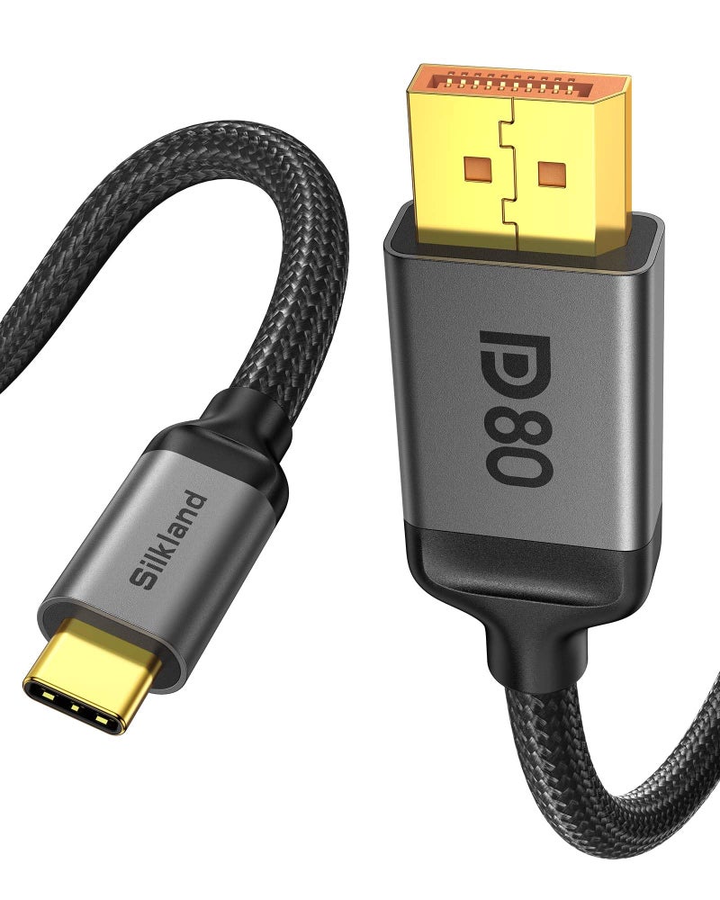Silkland 80Gbps USB C to DisplayPort 2.1 Cable [16K@60Hz, 8K@240Hz, 4K@540Hz], Unidirectional Thunderbolt 5/4 to DisplayPort, USBC to DP for MacBook, Mac mini, Odyssey G8/G9, iPhone 17, 6.6FT - Image 1
