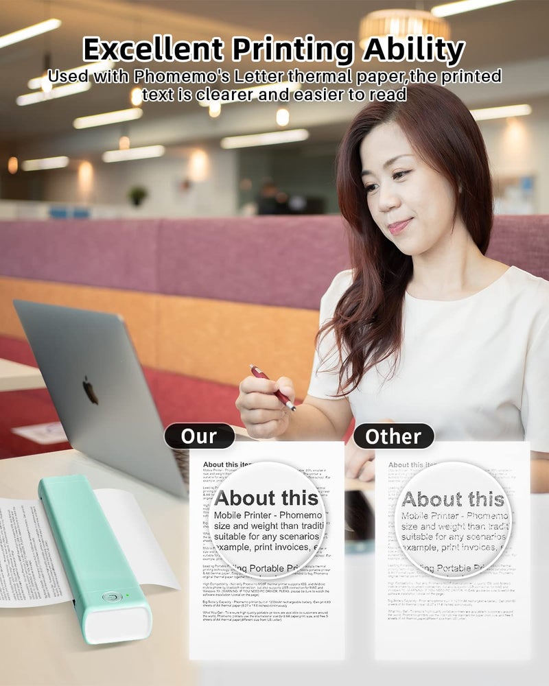 Phomemo Portable Wireless Printer - Travel-Sized, Compatible with iOS & Android, Bluetooth, Supports 8.5" X 11" Letter Thermal Paper, Includes 1 Case - Image 5