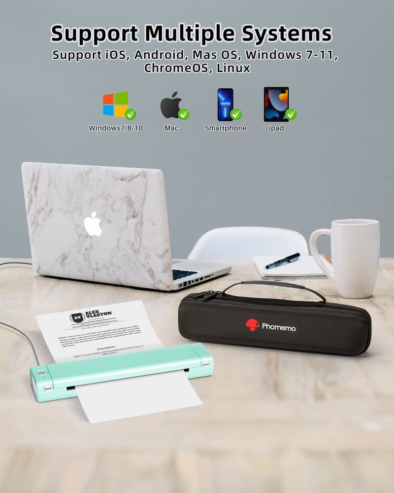Phomemo Portable Wireless Printer - Travel-Sized, Compatible with iOS & Android, Bluetooth, Supports 8.5" X 11" Letter Thermal Paper, Includes 1 Case - Image 2