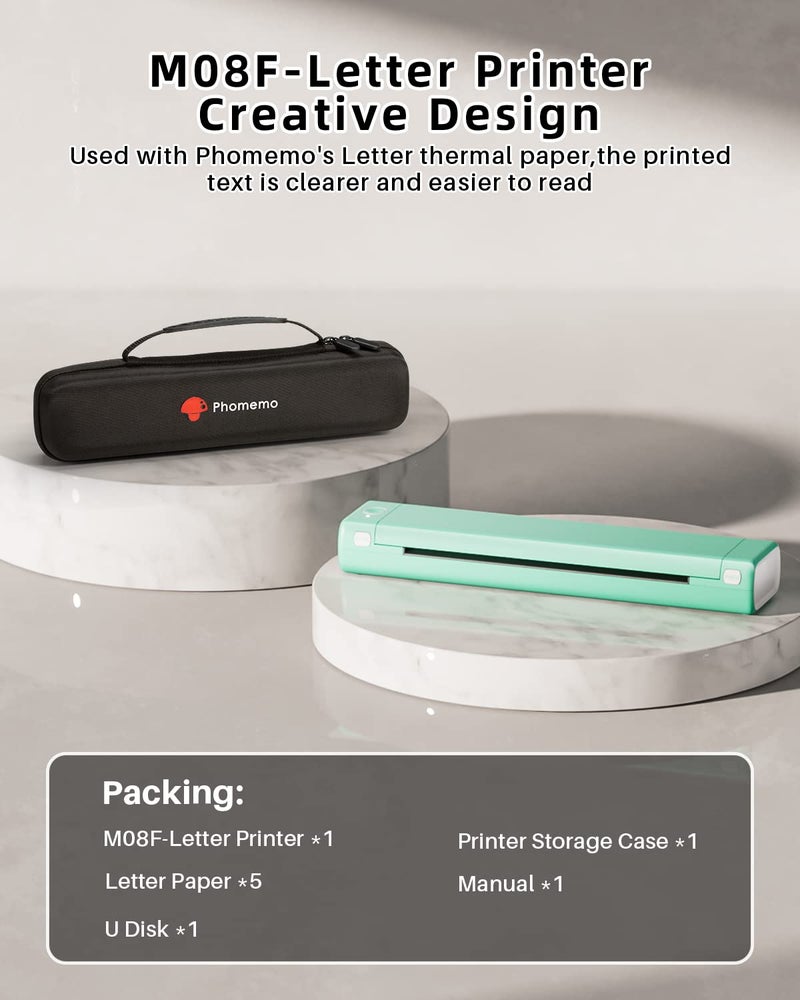 Phomemo Portable Wireless Printer - Travel-Sized, Compatible with iOS & Android, Bluetooth, Supports 8.5" X 11" Letter Thermal Paper, Includes 1 Case - Image 3