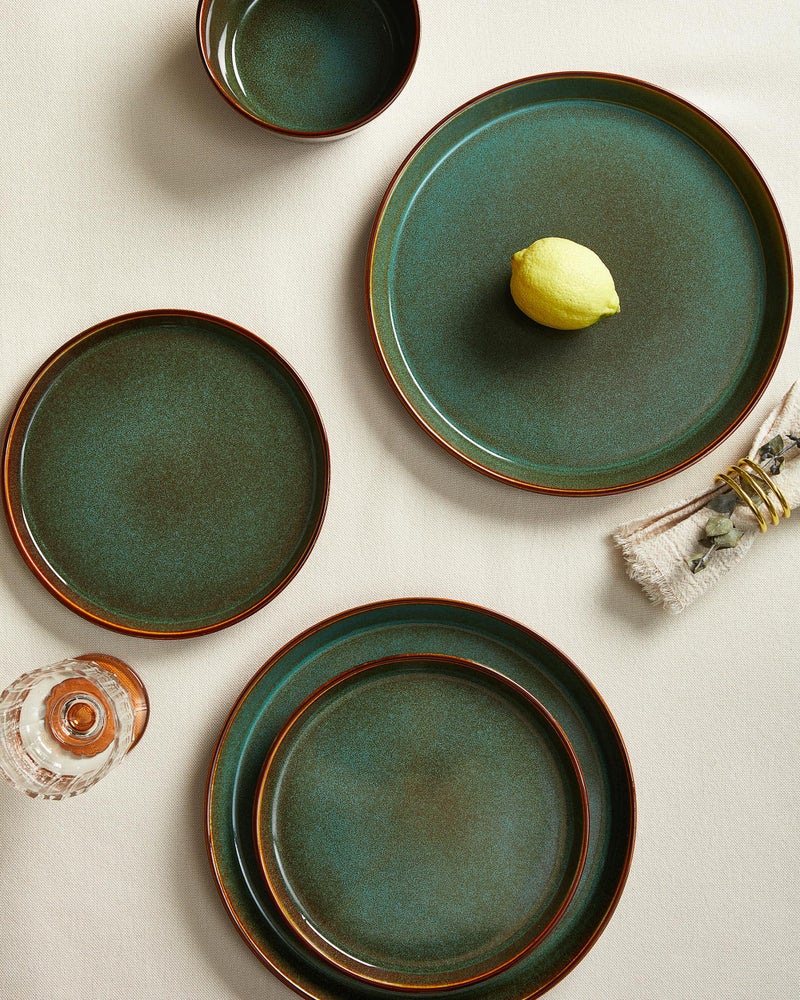 Pokini Plates and Bowls Sets for 4, Ceramic Dinnerware Sets, Kitchen Dish Set, Microwave & Dishwasher Safe Dishware, Highly Durable Hand Glazed Dinner Set, Brown Green - Image 5