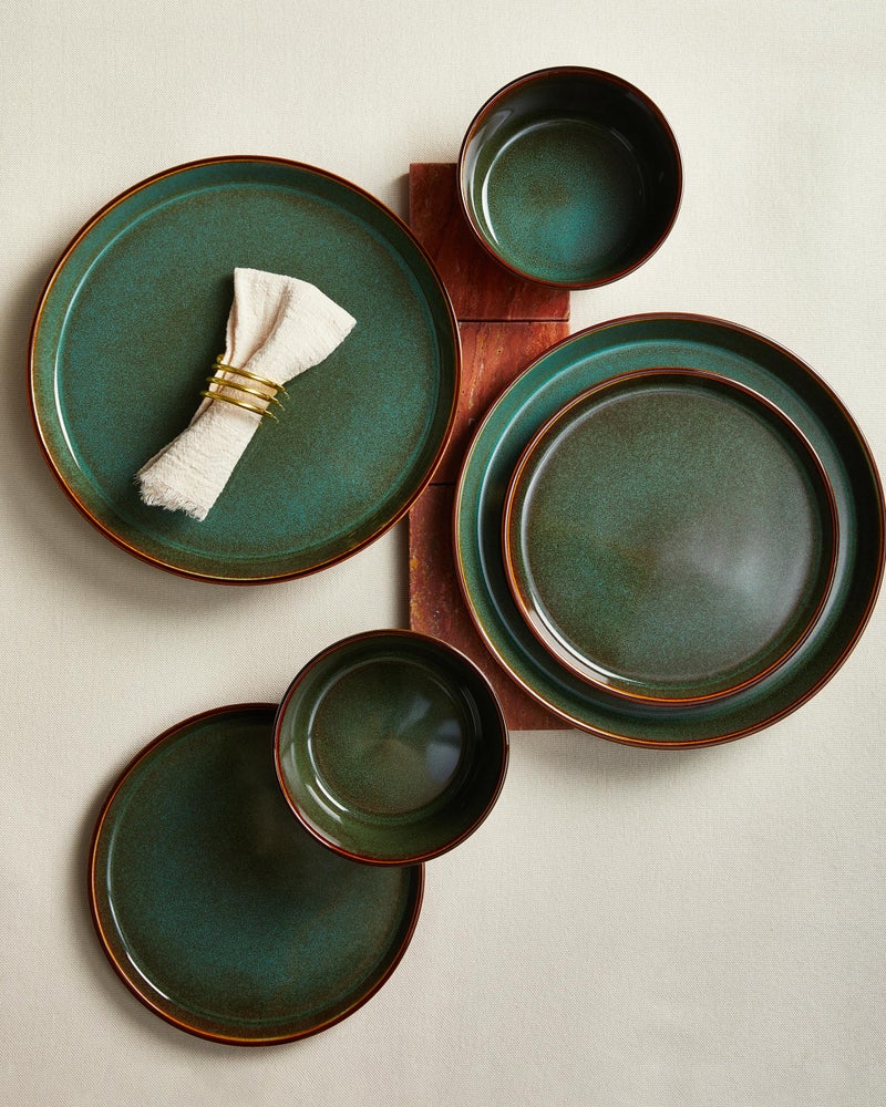Pokini Plates and Bowls Sets for 4, Ceramic Dinnerware Sets, Kitchen Dish Set, Microwave & Dishwasher Safe Dishware, Highly Durable Hand Glazed Dinner Set, Brown Green - Image 4