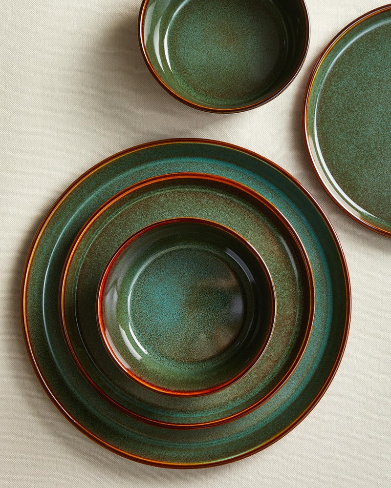 Pokini Plates and Bowls Sets for 4, Ceramic Dinnerware Sets, Kitchen Dish Set, Microwave & Dishwasher Safe Dishware, Highly Durable Hand Glazed Dinner Set, Brown Green - Image 3