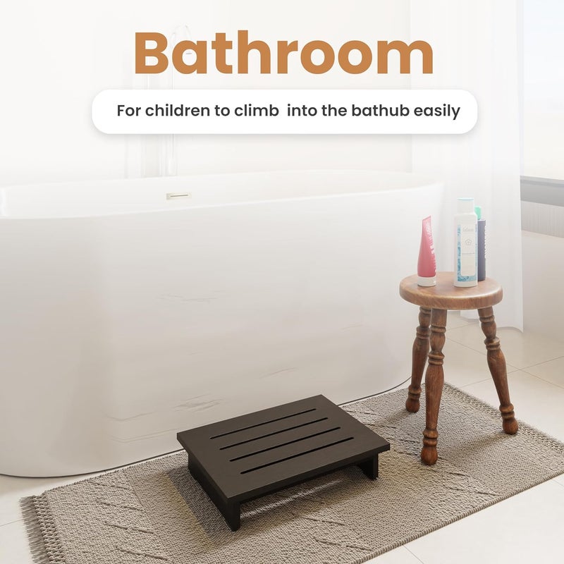 Carpentray One Step Stool for Adults 35 Wooden Step Stools for Bed 200lbs Safety Stepping Stool Bathroom Aid for Handicap Elderly Seniors Kid Bathtub High Beds Kitchens - Image 5