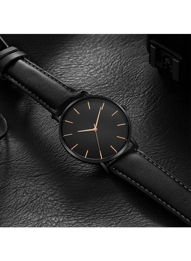 Leather Analog Watch J24-4 - 40mm Black Dial Genuine Strap & Date Display Waterproof Wristwatch for Men Business Casual  - Image 5