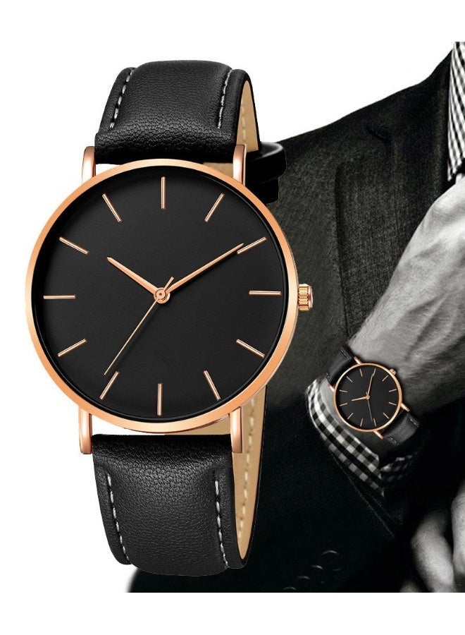 Leather Analog Watch J24-4 - 40mm Black Dial Genuine Strap & Date Display Waterproof Wristwatch for Men Business Casual  - Image 3