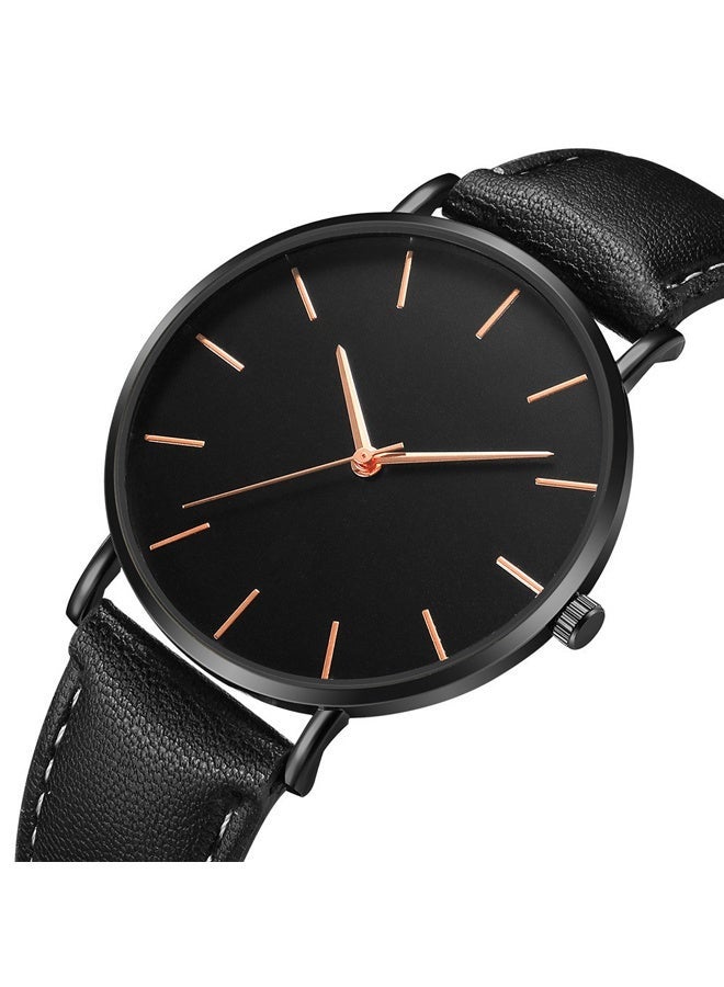 Leather Analog Watch J24-4 - 40mm Black Dial Genuine Strap & Date Display Waterproof Wristwatch for Men Business Casual  - Image 4