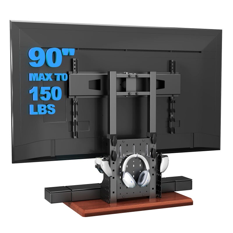 BEISHI Universal Swivel TV Stand with Pegboard Storage,Height Adjustable Table top TV Stand Mount for 42-90 Inch TVs,up to 150 lbs with Large Wooden Base for Stability,Max VESA 600x400mm (Walnut) - Image 1