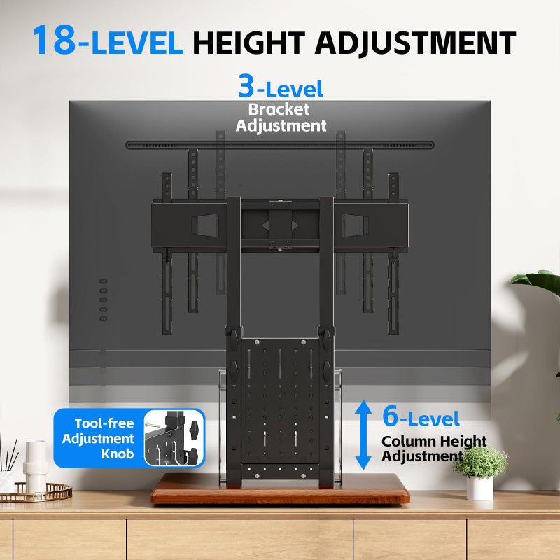 BEISHI Universal Swivel TV Stand with Pegboard Storage,Height Adjustable Table top TV Stand Mount for 42-90 Inch TVs,up to 150 lbs with Large Wooden Base for Stability,Max VESA 600x400mm (Walnut) - Image 4