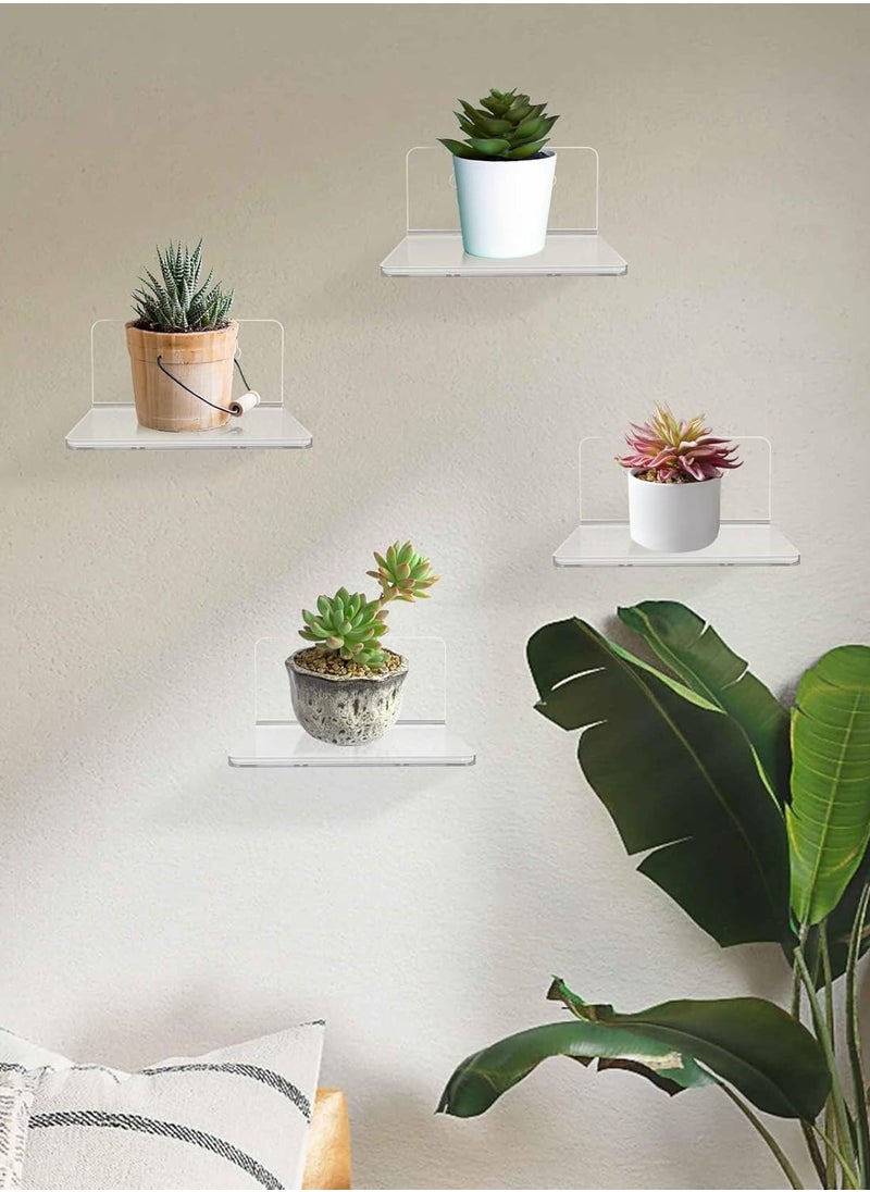 12 Pack Small Acrylic Floating Wall Shelves with Adhesive Tape and Screw, Wall Mounted Adhesive Display Shelf Clear Acrylic Display Stand for Plants Amiibo Funko POP Figures Bathroom