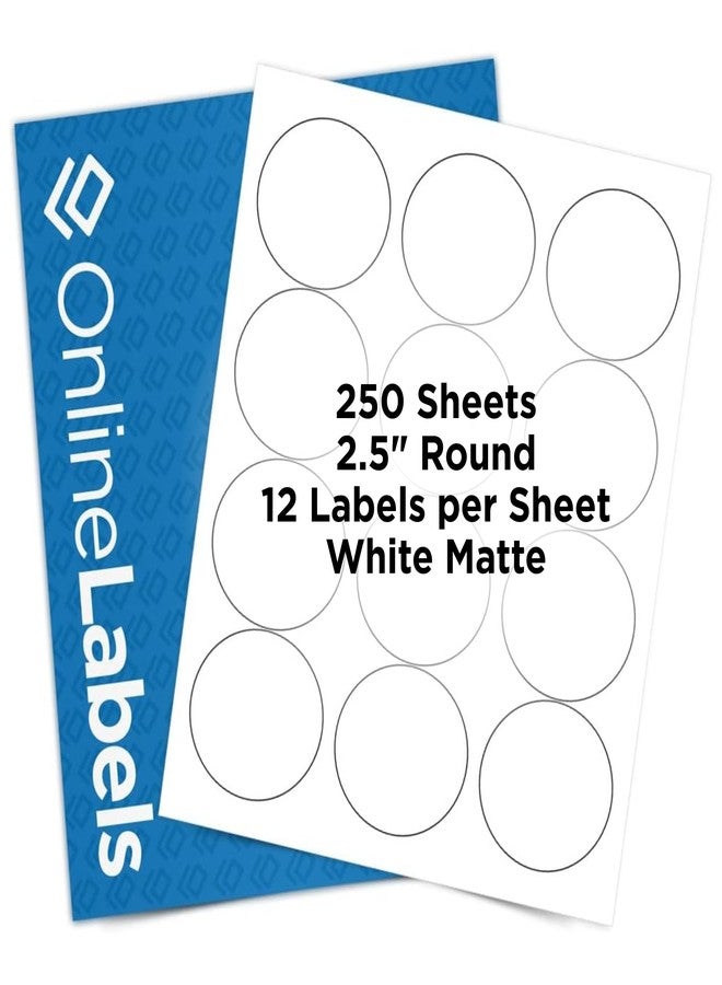 Online Labels ملصقات دائرية بقطر 2.5 بوصة - لاصق دائم، أبيض غير لامع - مثالية لأغطية الشموع والبرطمانات، والمنتجات، وملصقات الهدايا - عبوة من 3000 ملصق دائري، 250 ورقة - طابعات نفث الحبر/الليزر، OL350WX. OnlineLabels - Image 1