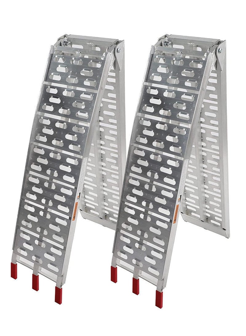 2PC Aluminum Loading Ramps, Heavy-Duty 1500lbs Capacity Ramp, for Loading Motorcycles, ATVs, Dirt Bike, Portable Folding Motorcycle Ramp, Multifold Portable Folding Ramp with Easy Rubber Handle
