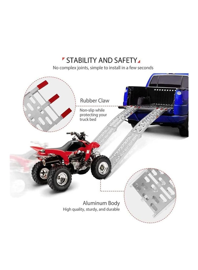 2PC Aluminum Loading Ramps, Heavy-Duty 1500lbs Capacity Ramp, for Loading Motorcycles, ATVs, Dirt Bike, Portable Folding Motorcycle Ramp, Multifold Portable Folding Ramp with Easy Rubber Handle