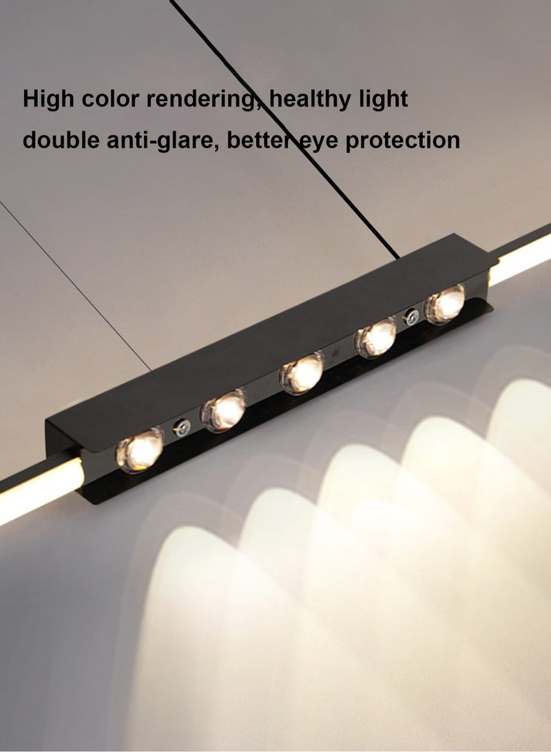 LOOPITYS Modern linear pendant lights, creative long line pendant lights, pendant lights (black, diameter 120cm, with spotlight, temperature adjustable from 3000k to 6000k, hanging wire length adjustable 150CM) are suitable for restaurants, kitchens, living rooms, bedrooms, etc. - Image 5