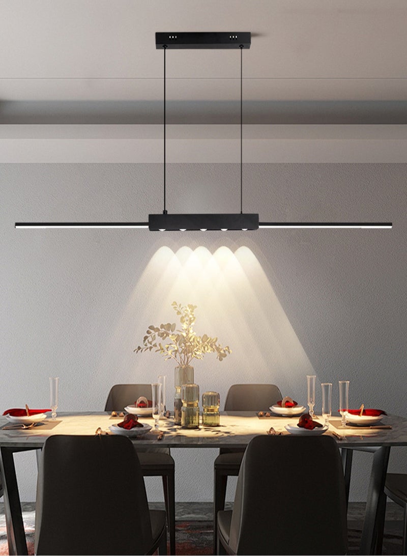 LOOPITYS Modern linear pendant lights, creative long line pendant lights, pendant lights (black, diameter 120cm, with spotlight, temperature adjustable from 3000k to 6000k, hanging wire length adjustable 150CM) are suitable for restaurants, kitchens, living rooms, bedrooms, etc. - Image 1