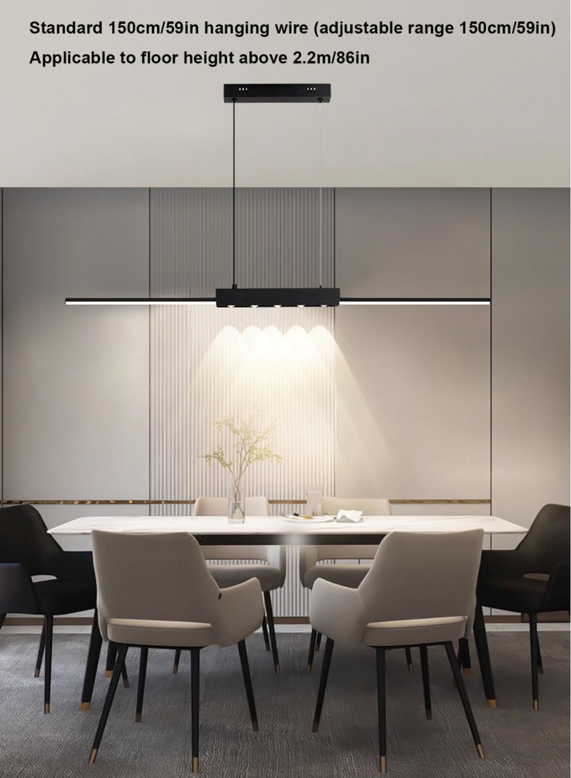 LOOPITYS Modern linear pendant lights, creative long line pendant lights, pendant lights (black, diameter 120cm, with spotlight, temperature adjustable from 3000k to 6000k, hanging wire length adjustable 150CM) are suitable for restaurants, kitchens, living rooms, bedrooms, etc. - Image 4