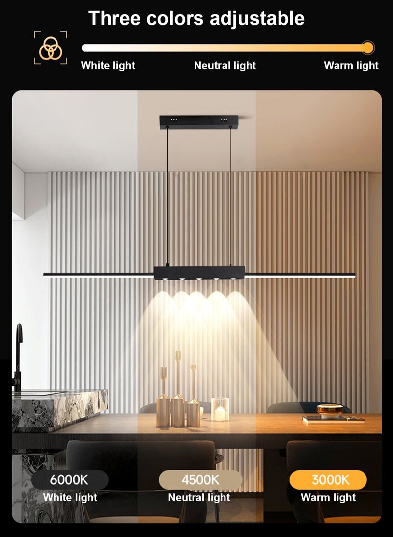 LOOPITYS Modern linear pendant lights, creative long line pendant lights, pendant lights (black, diameter 120cm, with spotlight, temperature adjustable from 3000k to 6000k, hanging wire length adjustable 150CM) are suitable for restaurants, kitchens, living rooms, bedrooms, etc. - Image 3