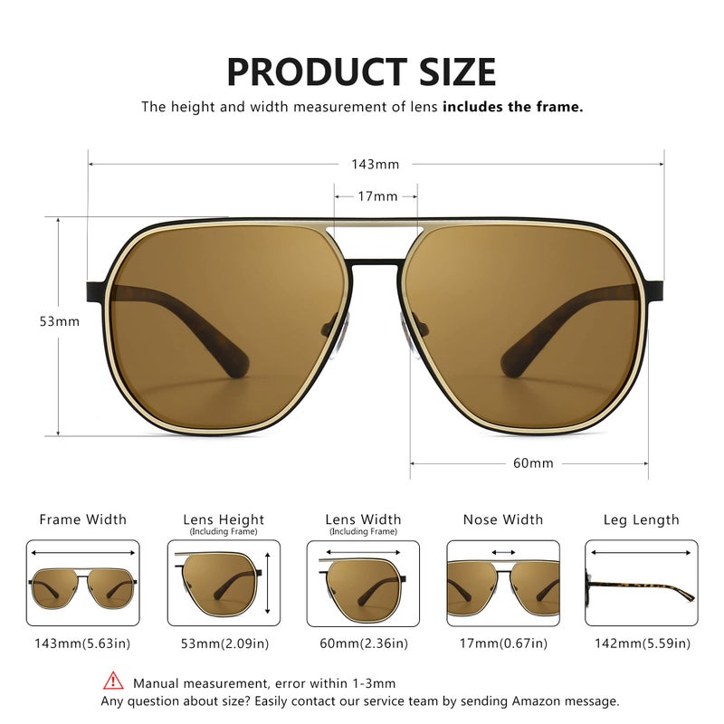 SUNGAIT Aviator Sunglasses for Men and Women, Polarized Trendy Square Sun Glasses Retro Pilot Shades UV Protection - Image 4