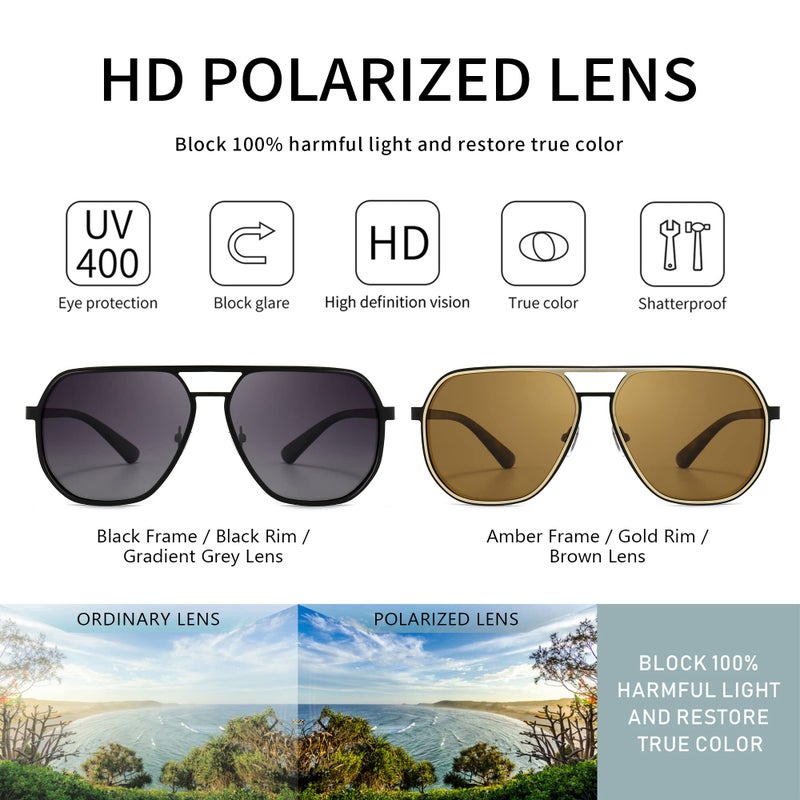 SUNGAIT Aviator Sunglasses for Men and Women, Polarized Trendy Square Sun Glasses Retro Pilot Shades UV Protection - Image 2