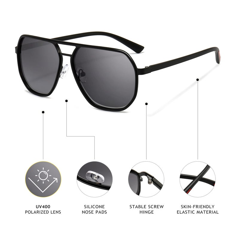 SUNGAIT Aviator Sunglasses for Men and Women, Polarized Trendy Square Sun Glasses Retro Pilot Shades UV Protection - Image 3