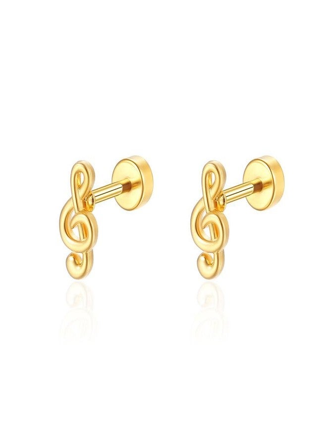 AMOBESTER Small Tiny Music Note Stud Earring Screw Flat Back Gold Plated Stainless Steel Hypoallergenic Earrings Dainty Cartilage Piercing Jewelry - Image 1