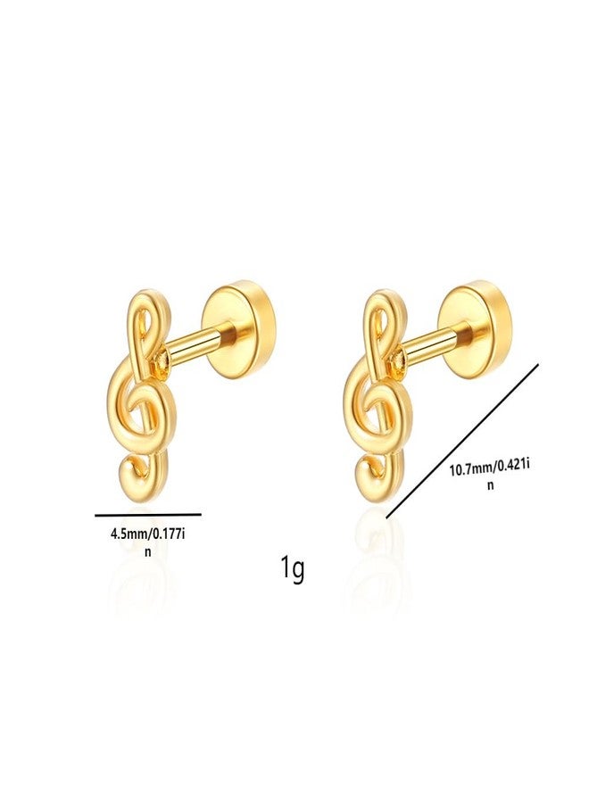 AMOBESTER Small Tiny Music Note Stud Earring Screw Flat Back Gold Plated Stainless Steel Hypoallergenic Earrings Dainty Cartilage Piercing Jewelry - Image 4