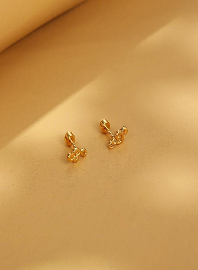 AMOBESTER Small Tiny Music Note Stud Earring Screw Flat Back Gold Plated Stainless Steel Hypoallergenic Earrings Dainty Cartilage Piercing Jewelry - Image 2