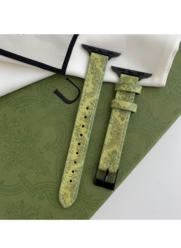 xozgdovg - apple watch smart watch s98se/ultra Women's leather Apple strap Huawei fit3 model green print - Image 1