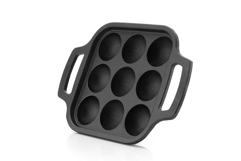 ROSTON Cast Iron Paniyaram Appam Pan Appe Ponganalu Pan Chatti Appam Maker Cast Iron Induction Base Black 9 Cups - Image 4