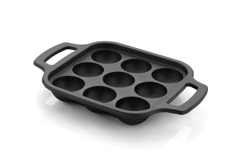 ROSTON Cast Iron Paniyaram Appam Pan Appe Ponganalu Pan Chatti Appam Maker Cast Iron Induction Base Black 9 Cups - Image 1
